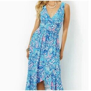 Lily Pulitzer Moana Maxi High-low Dress, Amalfi Blue Sound the Sirens Sm…